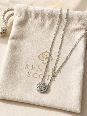 Kendra Scott Silver Crystal Pendant Necklace Gift Set Box & Pouch Included
